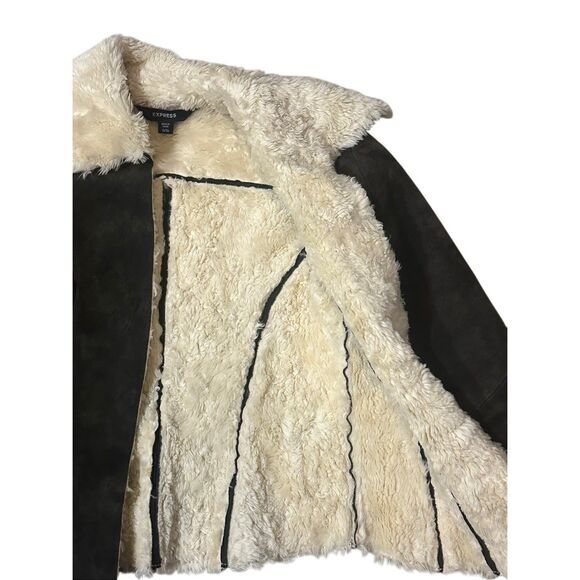 Express vintage suede leather Sherpa lined jacket M - Picture 3 of 12